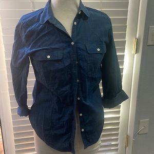 Blue chambray button down top